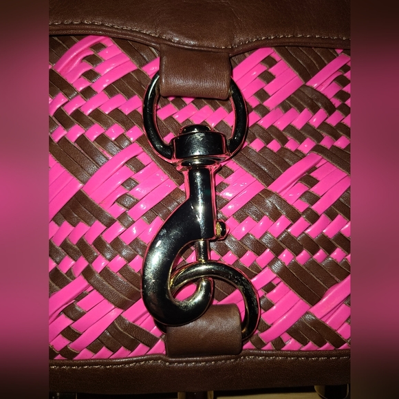 Rebecca Minkoff Pink/Brown Leather Woven Crossbody Gold Stud and Chain Accents. - Picture 10 of 11